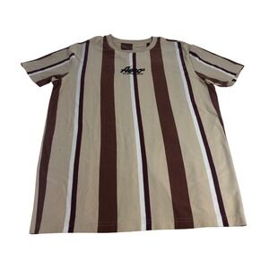 Aeropostale Mens T Shirt Size M Brown Tan White Stripe Logo Short Sleeve